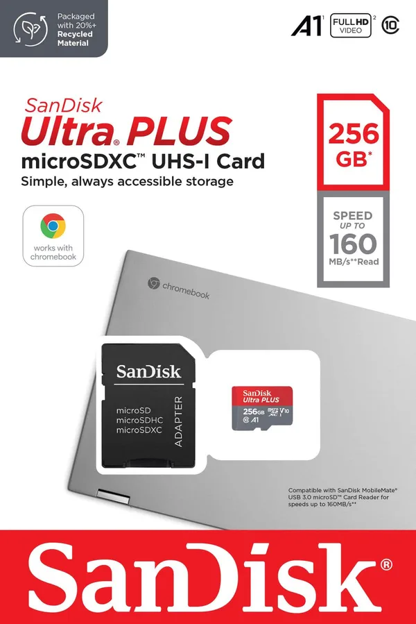 SANDISK - 256GB Ultra Plus microSDXC UHS-I Memory Card for Chromebooks, up to 160MB/s